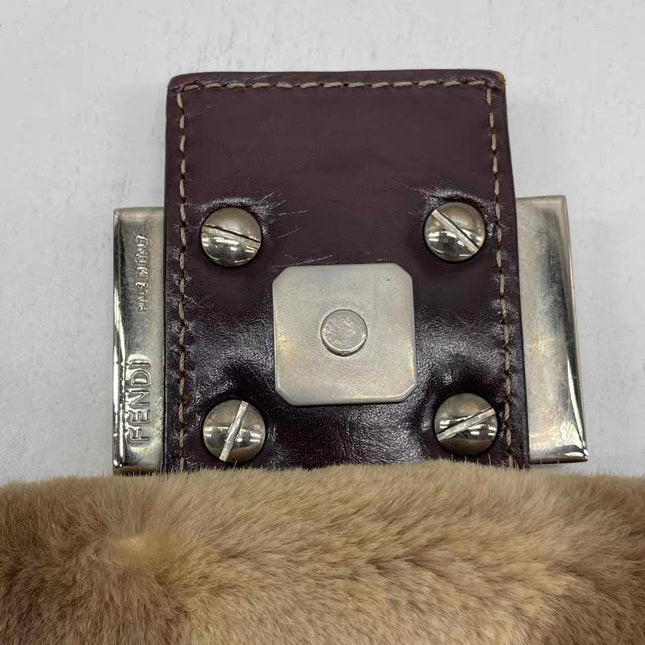 Fendi Mamma Baguette Brown Beige Soft Fur Shoulder Bag
