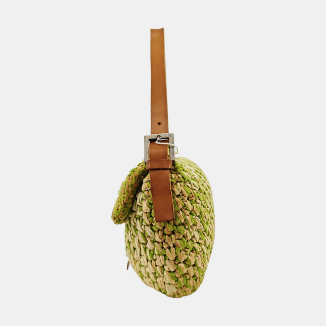 Fendi Baguette Raffia Straw Green Shoulder Bag