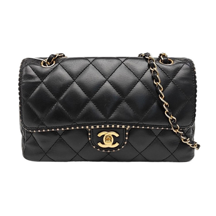 Chanel Medium Flap Bag Happy Stitch Black Lambskin Leather 24k Gold Hardware, 2003-04-Luxbags
