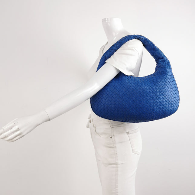 Bottega Veneta Hobo Bag Lambskin Leather Royal Blue 42cm Thick Shoulder Pad