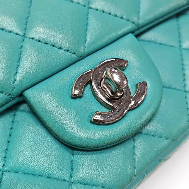 Chanel Classic Flap Mini Turquoise Blue Lambskin Leather Gold Hardware 2014
