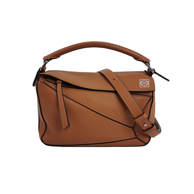 Loewe Puzzle Small Tan Brown Calfskin leather Bag White Logo-Luxbags