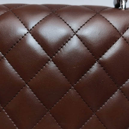 Chanel Vintage Top Handle Kelly Flap Bag Brown lambskin leather