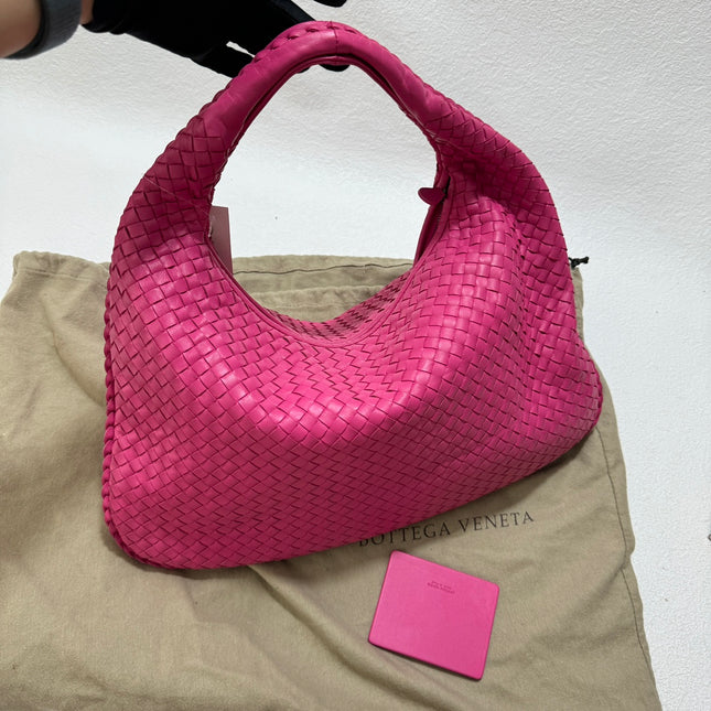 Sold Bottega Veneta Veneta Hobo Medium Fuchsia Pink Intrecciato Leather Bag 47cm
