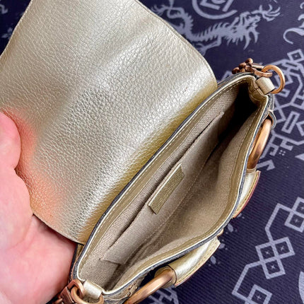 Sold Gucci Horsebit 1955 Chain Bag Pearlescent Gold Leather and Gold Studs