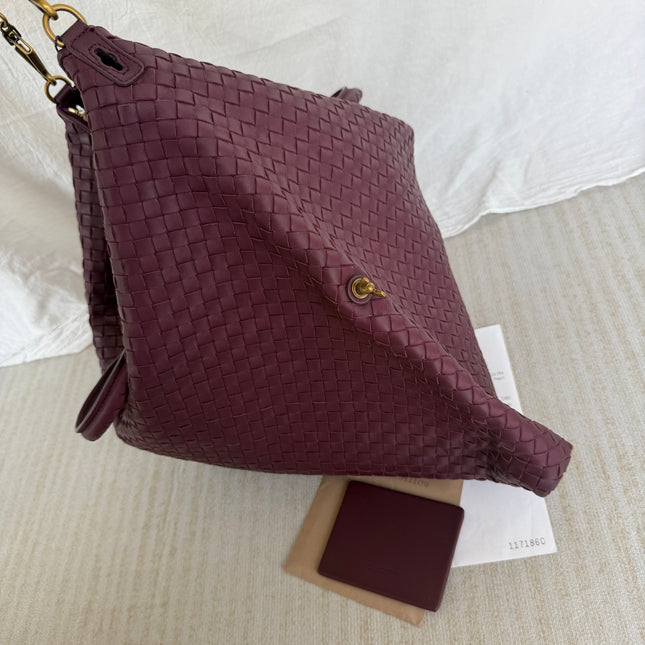 Bottega Veneta Maxi Convertible Tote Bag Wine Burgundy Leather Gold Hardware 50cm