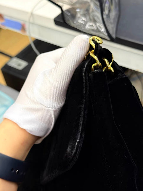 Chanel Classic Flap Maxi Black Velvet Leather Giant Gold CC Logo