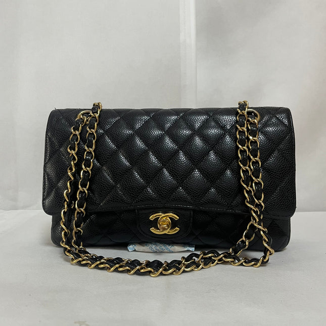 Chanel Classic Flap Medium Black Caviar Leather with 24k Gold Hardware, 2008-Luxbags