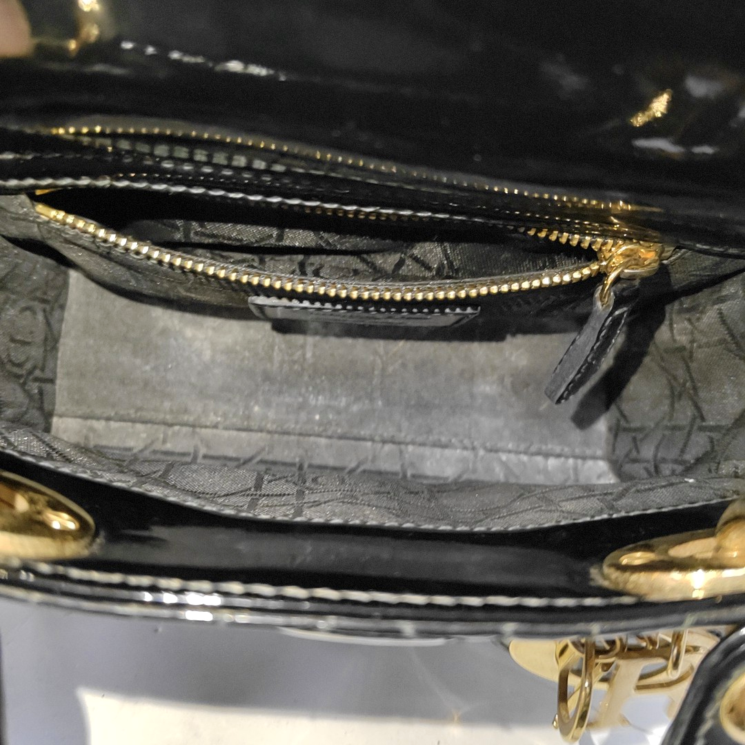 Lady Dior Mini Black Patent Leather handbag with gold hardware Leather Strap