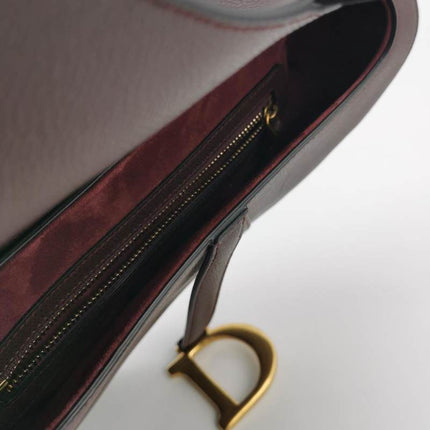 Sold Dior Saddle Medium 2018 Burgundy Brown Grained Leather Handbag