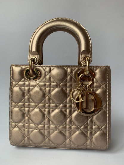 Sold Lady Dior ABCdior Small Champagne Gold and Metallic Cannage Lambskin Handbag