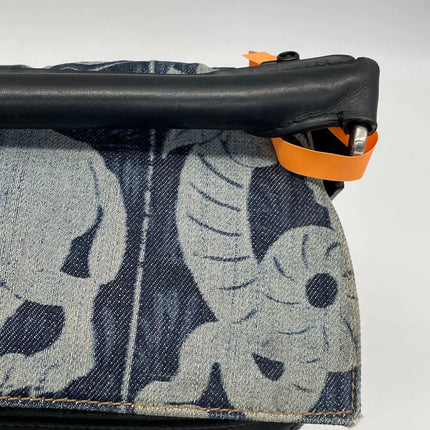 Loewe Puzzle Large Navy Leather and Denim Bird Print