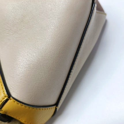 Loewe Puzzle Small Tricolor Tan Yellow Grey Braided Handle Crossbody Bag