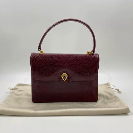 Gucci Vintage Bag Burgundy Lizard Leather Blue Lapis Lazuli Stone Gold-tone Hardware