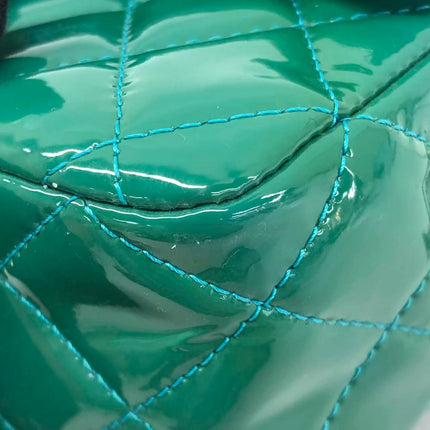 Chanel Classic Flap Medium Teal Blue Green Patent Leather Silver Hardware 2014-15