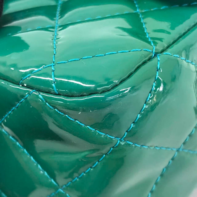 Chanel Classic Flap Medium Teal Blue Green Patent Leather Silver Hardware 2014-15