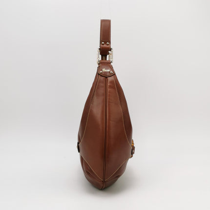 Gucci Bamboo Amalfi Hobo Horsebit Shoulder Bag Brown Leather