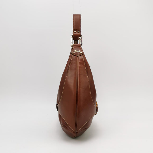 Gucci Bamboo Amalfi Hobo Horsebit Shoulder Bag Brown Leather