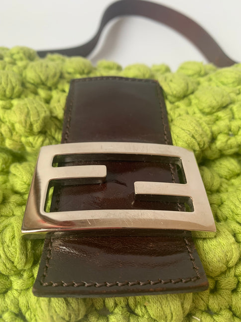 Sold Fendi Baguette Bag Green Wool Pompom Shoulder Bag