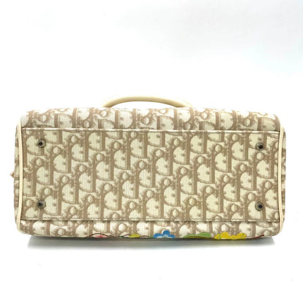 Dior Boston Bowling Bag White Oblique Monogram Canvas With Flower Embroidery