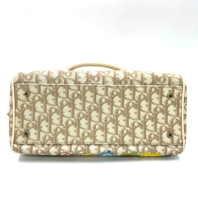 Dior Boston Bowling Bag White Oblique Monogram Canvas With Flower Embroidery