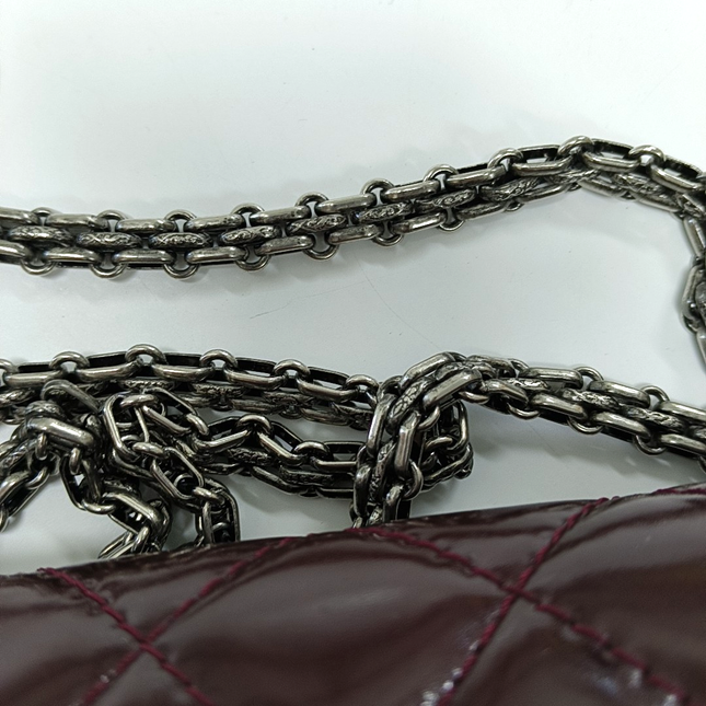 Chanel 2.55 Jumbo Double Flap Burgundy Patent Leather Silver HW 2010