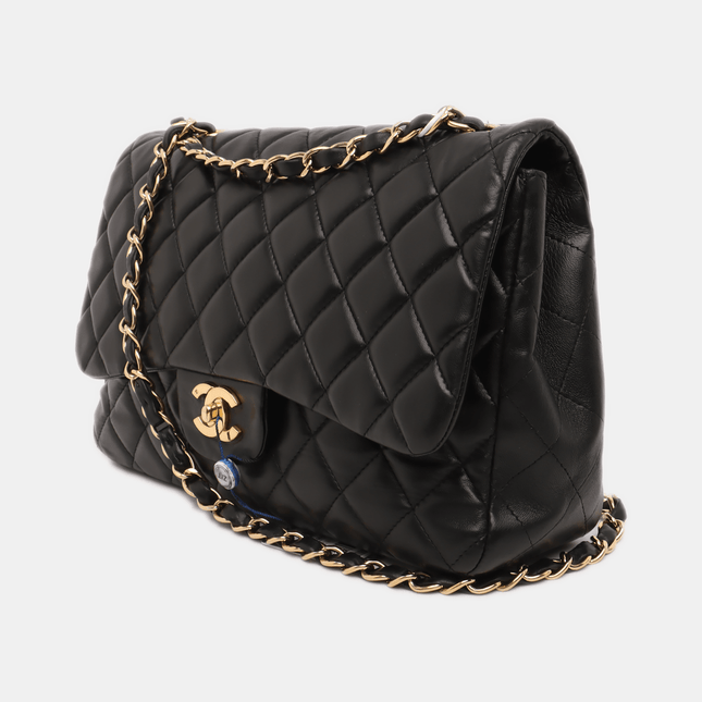 Sold Chanel Classic Flap Jumbo 2009 Black Lambskin Leather Single Flap with Gold Hardware