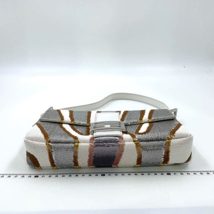 FENDI Baguette 1997 Zebra-Stripe Sequin White and Silver