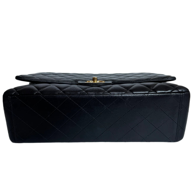 Chanel Classic Flap Maxi Black Lambskin Leather Double Flap with Gold-tone Hardware