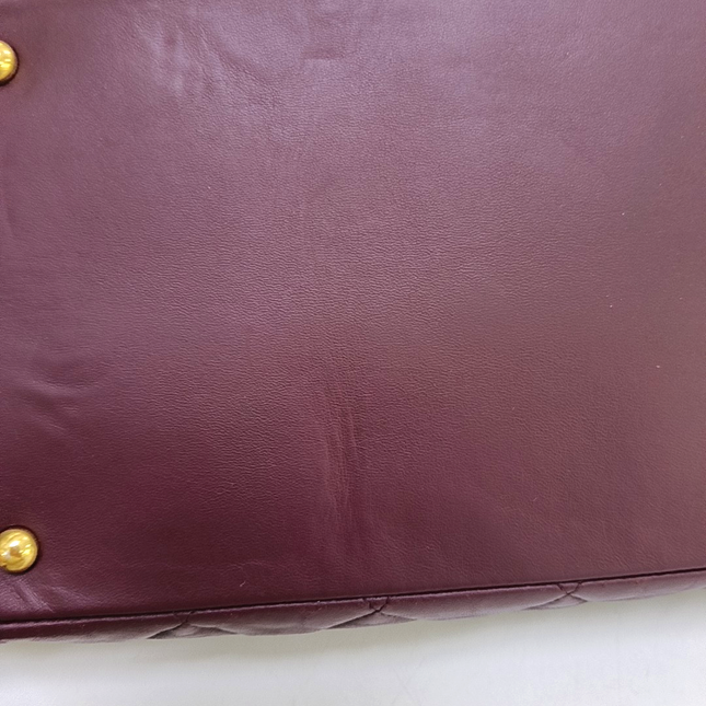 Chanel Petite Shopping Tote PTT Burgundy Lambskin Leather Gold-Tone Chain Shopping Bag