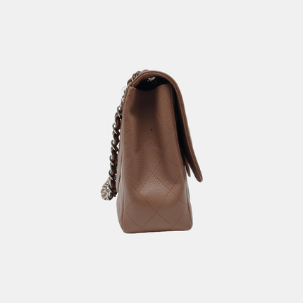 Chanel Classic Flap Jumbo 2009 Coffee Brown Caviar Leather Single Flap Silver Hardware