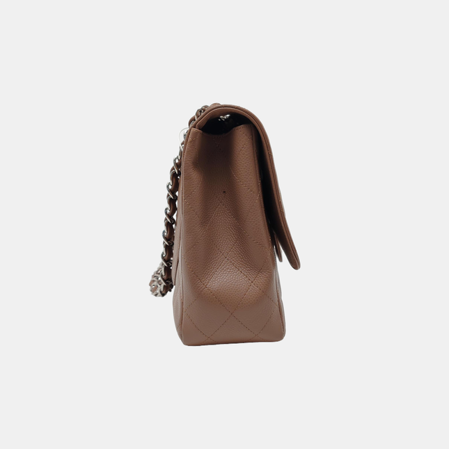 Chanel Classic Flap Jumbo 2009 Coffee Brown Caviar Leather Single Flap Silver Hardware