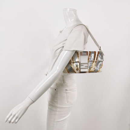 FENDI Baguette 1997 Zebra-Stripe Sequin White and Silver