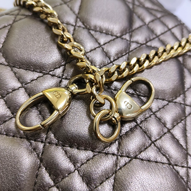 Lady Dior Mini Metallic Copper Gold Cannage Lambskin Gold Hardware Chain Strap