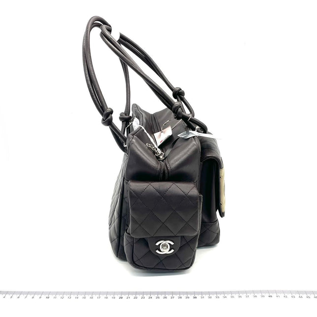 Chanel Cambon Large Dark Brown Calfskin Leather Double Strap Handbag