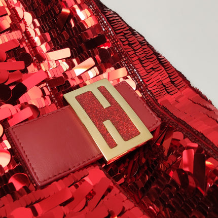 Fendi Baguette Medium Red Glitter Sequins Shoulder Bag