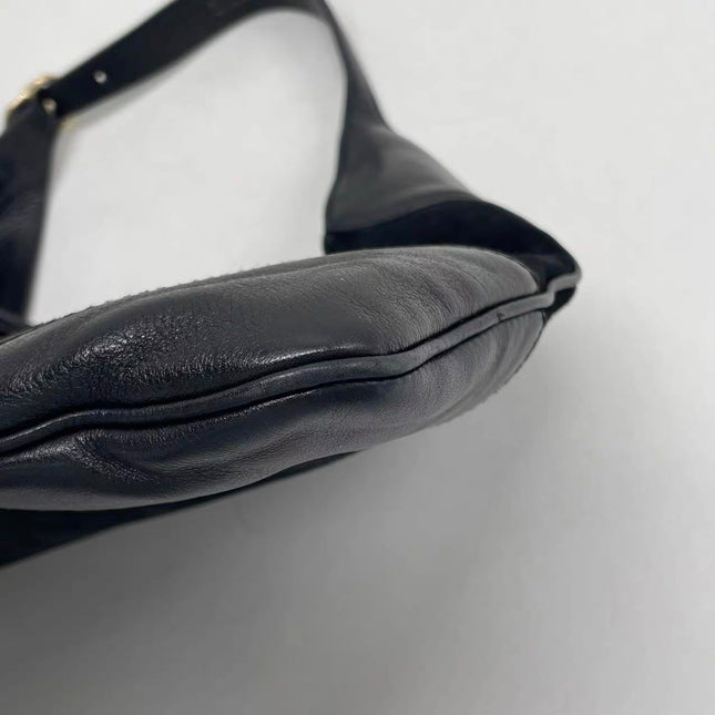 Gucci Jackie Vintage Large Black Suede Leather Ringlets Decoration