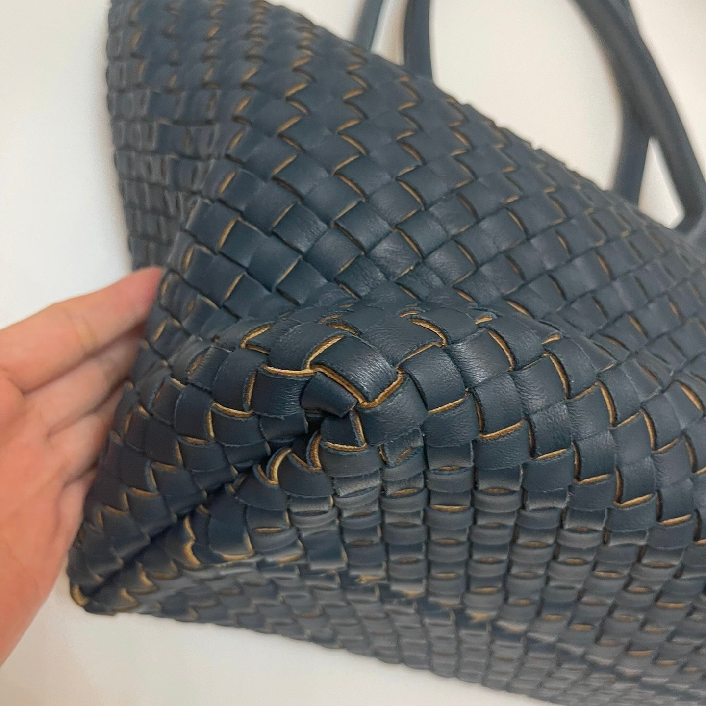 Bottega Veneta Cabat Tote Small/Medium Intreccio Blue Green Leather and Suede Lining 32cm