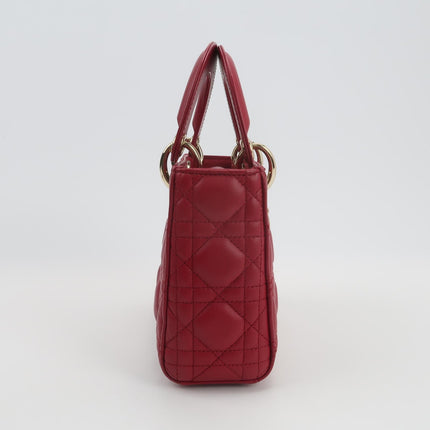 Lady Dior Mini 2020 Dark Red Lambskin Leather Gold HW Chain Strap