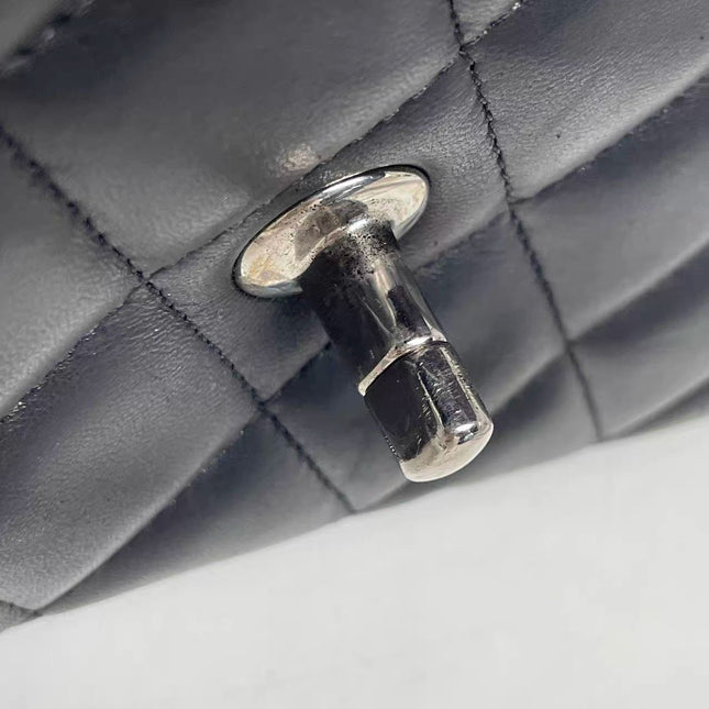 Chanel Classic Flap Maxi Black Lambskin Leather Double Flap Silver Hardware 2011-2012