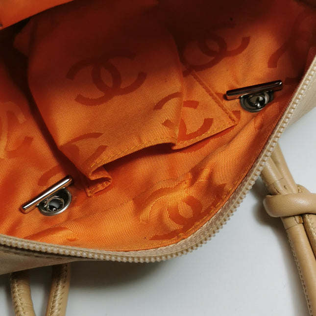 Chanel Cambon Small Shoulder Bag Beige Calfskin Leather Double Strap