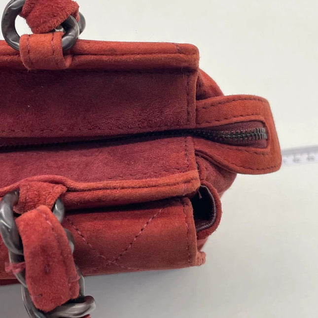 Chanel Vintage Shoulder Bag Burgundy Suede Leather Gunmetal Hardware 2000-02