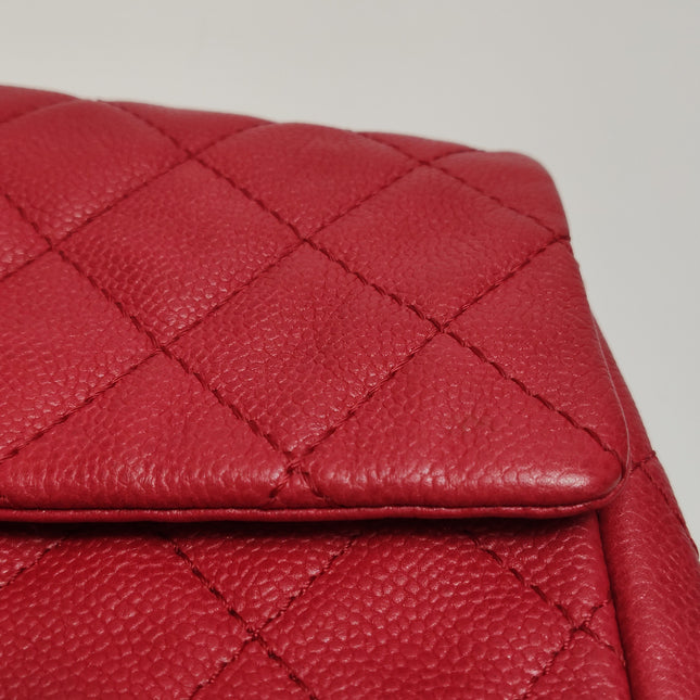 Chanel Classic Flap Maxi Red Caviar Leather Silver-tone Hardware Giant CC Logo