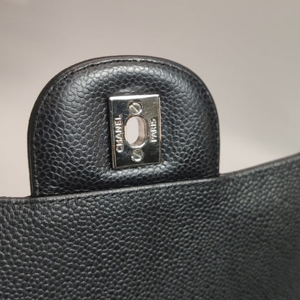 Chanel Classic Flap Maxi Black Caviar Leather Double Flap Sliver Hardware