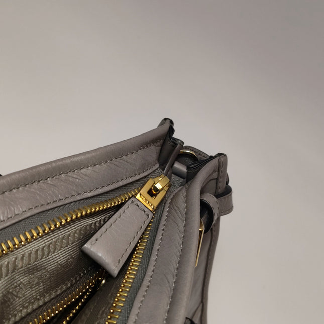 Prada Bonnie Medium Soft Lux Grey Shiny Calfskin Leather Shoulder Bag