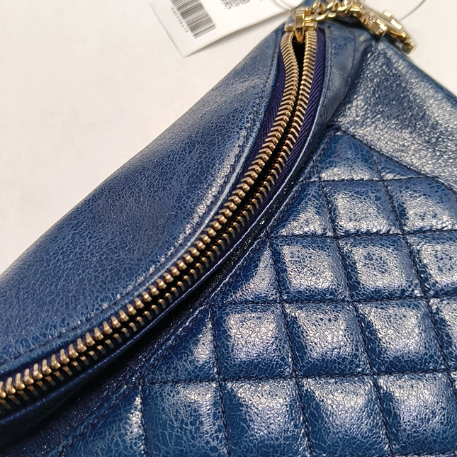 Chanel Belt Bag Navy Shiny Calfskin Skin Leather Gold-tone Hardware