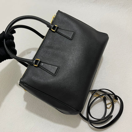 Prada Galleria Saffiano Leather Small Black Handbag with Strap