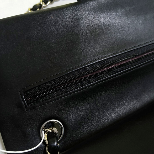 Chanel Timeless Classic Flap Medium Black Lambskin Leather Silver Hardware