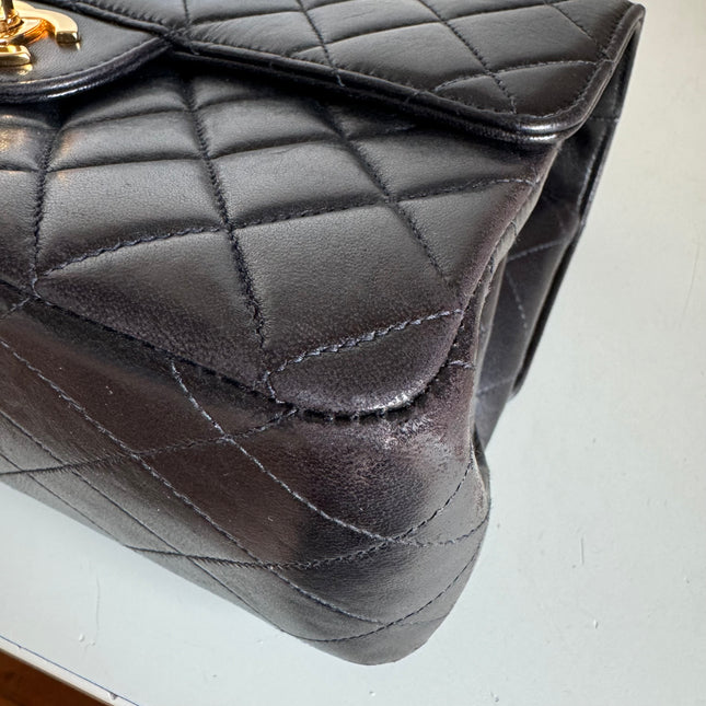 Chanel Double Sided Small Classic Flap Black Lambskin Leather 24k Gold Hardware, 1996-1997