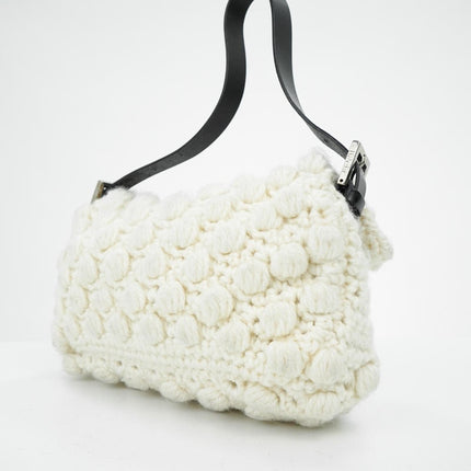 Sold Fendi Baguette Bag White Wool Pompom Shoulder Bag